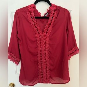 Red Blouse with Lace Details